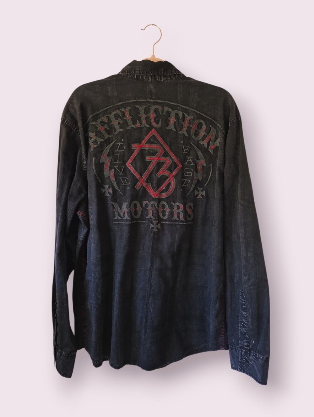 Affliction Big Logo Black Button-Up Shirt Size XL